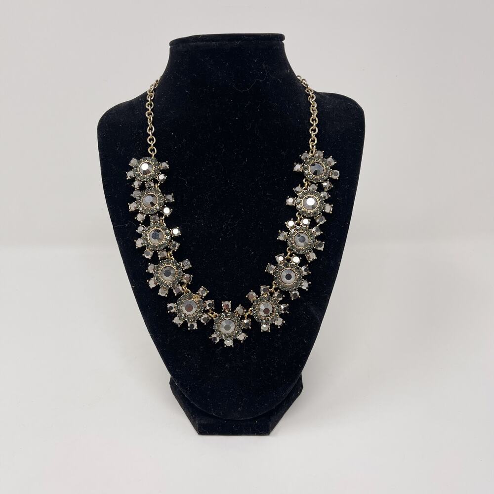 Gray and Gold Tone Yellow Cluster Bib Statement Necklace Fashion Costume Silver